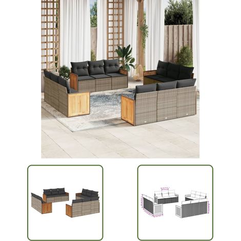 The Living Store 12-tlg. Garten-Sofagarnitur mit Kissen Grau Poly Rattan - Gartensofas - Outdoor Möbel - Gartenmöbelset - Lounge Set - Rattan Gartenmöbel (1/3)