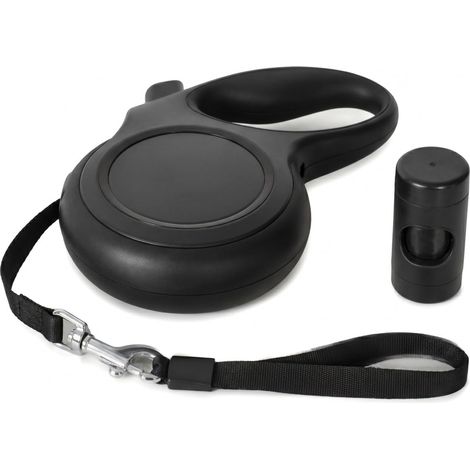 Laisse Chien Enrouleur 5m, Laisse Rétractable pour Chiens jusqu'à 50kg, Solide avec Poignée Antidérapante, Anti-Enchevêtrement à 360 ° et Distributeur de Sacs à Crottes pour Promenade (Noir) (1/5)