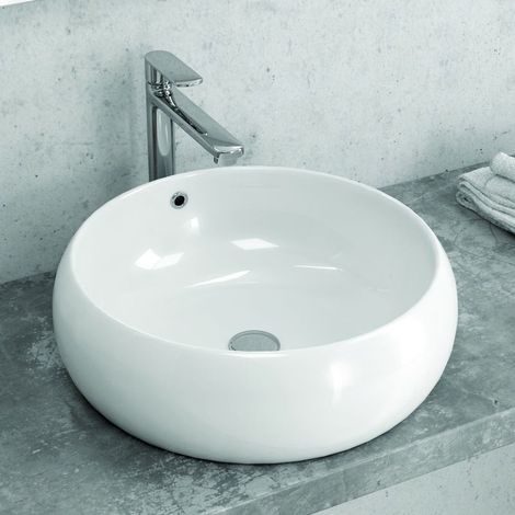 Lavabo da appoggio tondo 44.5cm in ceramica bianca   Litos-T22 kamalu