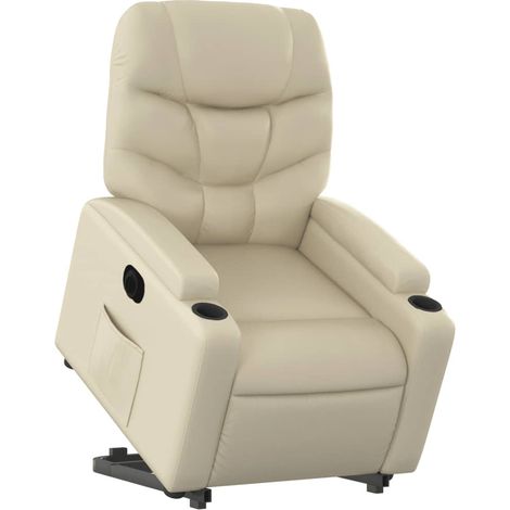 vidaXL Poltrona Alzapersona Reclinabile Crema in Similpelle