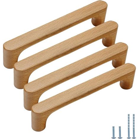 Poignées de meuble - Poignées en bois - Entraxe de perçage : 128 mm - Poignées de cuisine modernes - Lot de 4 - Vis incluses (1/5)