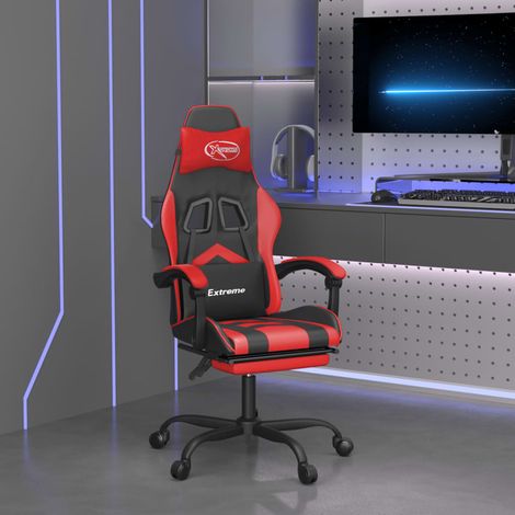 Fauteuil gamer Chaise de bureau - Fauteuil de jeu avec repose-pied Noir et rouge Similicuir BonneVie-15914 (1/5)