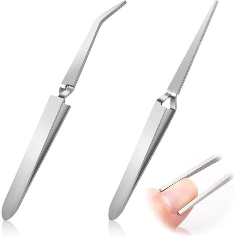 Set di 2 pinzette a croce, pinzette per saldatura, pinzette, pinzette tecniche con punte dritte e angolate in acciaio inox, per gioielleria (1/5)