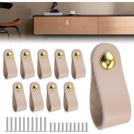 Tiradores de cuero para muebles - 10 tiradores para puertas de armarios con 20 tornillos para cocina y dormitorio. (1/5)