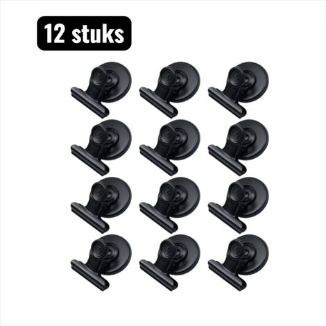 Lot de 12 aimants pour réfrigérateur - Pinces magnétiques rondes - Idéales pour photos et notes - Multifonctionnelles - Petit format (31 mm) - Noir (1/4)