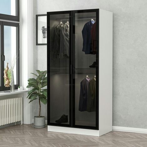 Armoire penderie blanche - 2 portes vitrées H. 210 cm BYRON (1/5)
