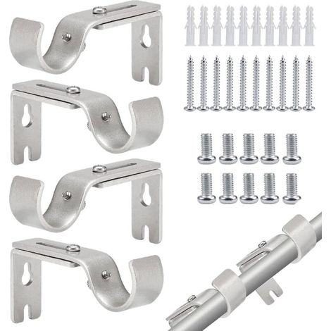 Lot de 4 supports de tringle à rideaux de 9 x 2 x 4 cm, avec 10 tubes en plastique blanc, 10 vis longues et 2 vis courtes, supports de tringle pour bureau, rideaux et décoration intérieure (1/4)