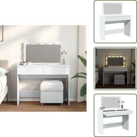 The Living Store Schminktisch mit LED-Beleuchtung Weiß 100x40x120 cm - Schminktisch mit Spiegel (1/5)