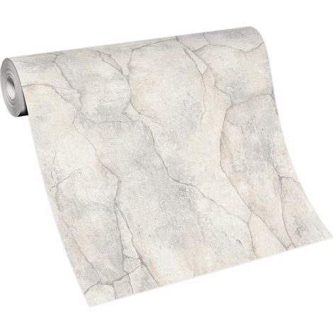 Papier peint beige créme effet ciment pour cuisine industrielle Tapisserie moderne intissée imitation béton Papier peint beige craquelé tendance (1/5)