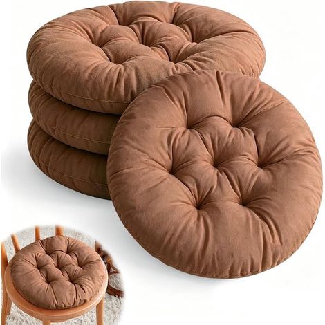 Lot de 4 coussins de chaise ronds – 40 cm – Brun – Rembourrés – Coton perlé – Jardin et salle à manger – Lavables (1/5)