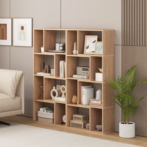 Design In – Bibliothèque enfant géométrique 120 cm – 8 cases en panneaux bois d'ingénierie – Capacité 130 kg – Pour salon, chambre ou bureau (1/3)