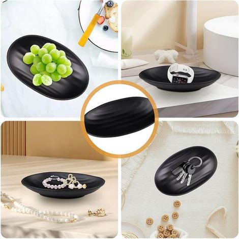 ovale Dekotabletts fürs Wohnzimmer 21 x 13 cm schwarze Kosmetiktabletts Dekotabletts für Kosmetik und Schmuck auch als Snack und Obsttablett für (1/5)