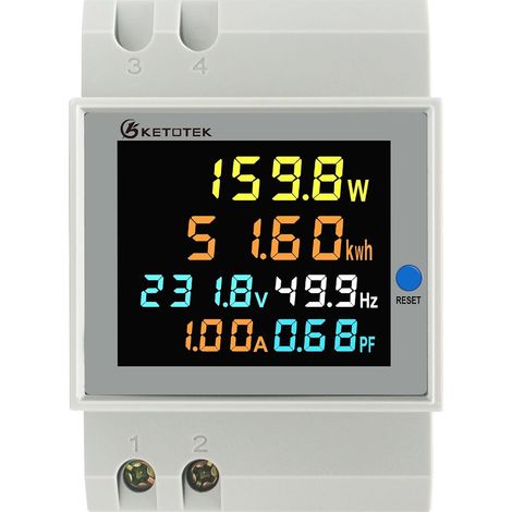 Compteur d'énergie numérique, Compteur d'électrique monophasé AC40-300V 100A, Compteur de courant alternatif KWh Ampèremètre Voltmètre DIN Rail Compteur intermédiaire Type CT (1/5)