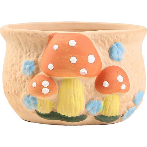 Maceta original [decoración de interiores] + [bonito diseño de seta] + [colorida con agujeros] para suculentas ovaladas (1 pieza) (1/5)