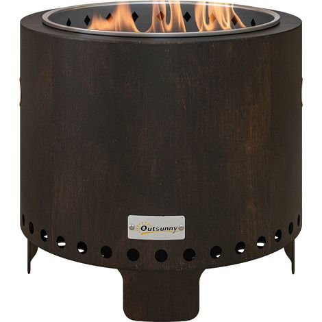 Feuerschale Rauchfreie Tischfeuerstelle Ø45 Cm Mit Griff & Schürhaken, Ideal Für Garten & Camping, Metall, Schwarz