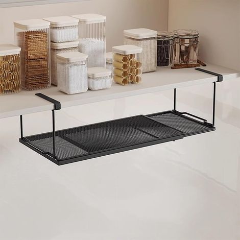 Étagère Extensible sous Armoire, Panier sous étagère, étagère en métal à Suspendre sous Le Bureau pour Cuisine, Armoire, Banc à Chaussures, Placard, Rangement d'assiettes (Noir) (1/5)