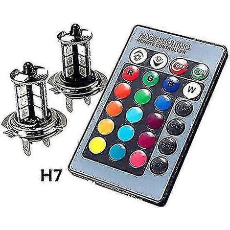 Lot de 2 lampes d'ambiance RGB universelles pour voiture (LED 5050) avec télécommande (références 9006 : H4, Hb4, H7, H8, H9, H11). (1/5)