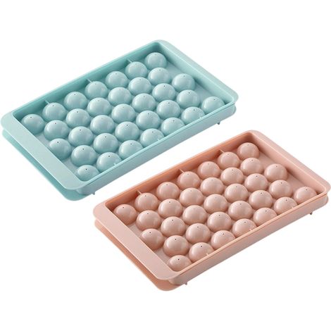 Moule À Glace Rond - 33 Emplacements Par Moule - Avec Couvercle - Pour Whisky Café Et Boissons - 2 Pièces