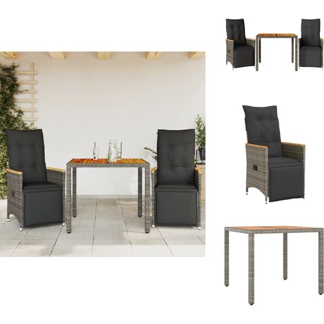 3-tlg. Garten-Bistro-Set mit Kissen Grau Poly Rattan - Gartenmöbel - Lounge Sessel - Outdoor Möbel - Rattan Gartenmöbel - Esstisch (1/5)