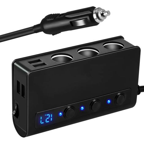Fach Zigarettenanzünder Verteiler mit 4 USB Anschlüsse Adapter 12/24V DC Auto Ladegerät für iPhone Smartphone iPad Tablet GPS usw.-schwarz