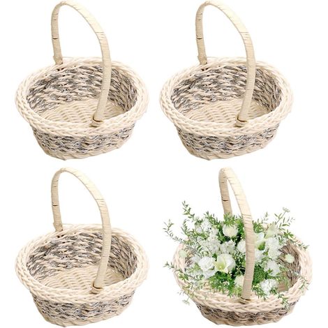 Lot de 4 petits paniers osier avec poignée, tissés main, pour Pâques, mariage ou décoration jardin