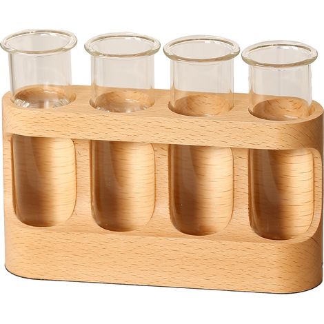 Station de multiplication des plantes, équipée d'un cadre en bois, de quatre tubes à essai en verre et d'un vase avec lumières LED, pour la décoration intérieure et les plantes hydroponiques. (1/5)