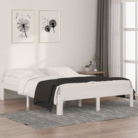 Cadre de lit sans matelas blanc bois de pin massif 140x190 cm (1/5)