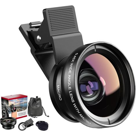 Objectif Telephone Portable universels, 2 en 1 Objectif pour téléphone, Macro 12,5 x, Objectif Grand Angle 0,45x, Macro Lens, pour la Plupart des Smartphones (1/5)