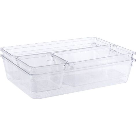Boite Stockage pour Tiroir, Grand Bac Plastique pour Couverts et Autres Accessoires, Transparent,ensemble de 4 pièces