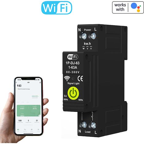 Disjoncteur intelligent Tuya WiFi avec minuterie, comptage bidirectionnel photovoltaïque, compteur électrique et dispositif de réenclenchement automatique, compatible avec Alexa et Assista (1/5)