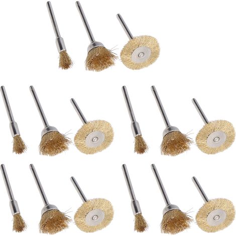 Lot de 15 brosses laiton acier inoxydable meuleuse rotative ébavurage oxydation T plume coupe bol 3mm 25mm 15mm 5mm (1/5)