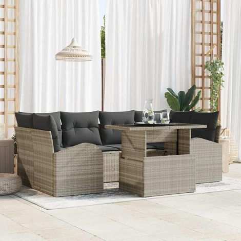 Set Divano da Giardino 7 pcs Grigio chiaro Poly Rattan vidaXL (1/5)
