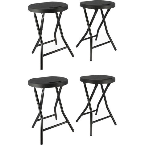 Tabourets pliants x4 - Ht 46cm - Tabouret pliable de Jardin, Terrasse, Balcon - Noir - Siège résine Structure Acier - Poignée (1/5)