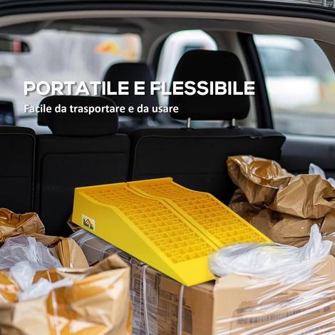 Lot de 2 rampes jaunes en plastique pour chargement de véhicule, capacité 3 tonnes, antidérapantes. (1/5)