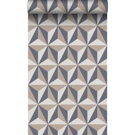 papier peint graphique 3D vintage bleu et taupe - Origin Wallcoverings (1/5)