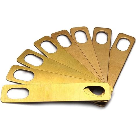 Lot de 8 cales de cou de guitare 4 x 0,2 mm, 2 x 0,5 mm et 2 x 1 mm d'épaisseur pour réparation de cou vissé pour guitare et basse, or (1/5)
