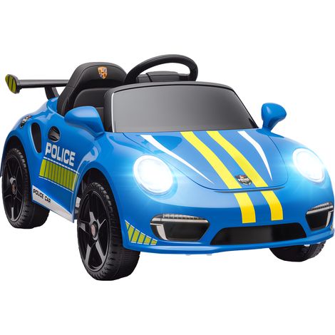 AIYAPLAY coche eléctrico para niños con licencia RUF CTR 3 clubsport, mando a distancia 2,4 g, motor doble, música, sirena, ruedas auxiliares, azul