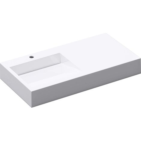 Mai & Mai Lavabo da Appoggio 100x51x13cm, Lavabo Bagno Sospeso Lavandino Bagno Rettangolare Colossum11 da Marmo Fuso con Rialzo, Bianco (1/5)