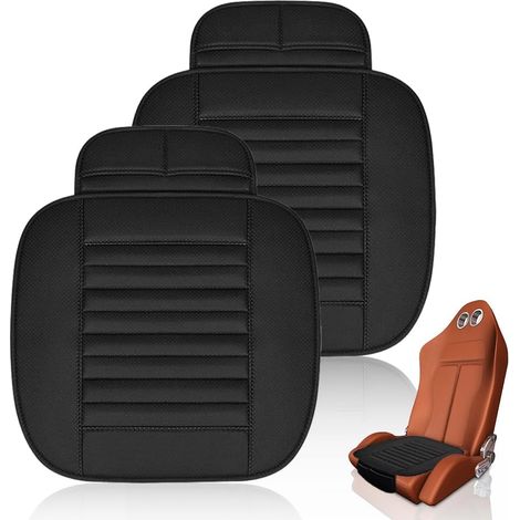 Coussin de siège de Voiture Imperméable, Lot de 2 Coussins de Siège Universels pour Sièges Avant de Voiture, Car Seat Crotector avec 2 mandrins, 2 Crochets en Fer, PU Cuir, Noir (1/5)