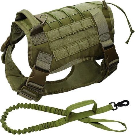 Gilet tactique pour chien de travail militaire (K9). Laisse élastique en nylon. Chien d'assistance. Entraînement militaire. Chasse pour chiens de taille moyenne et grande. (1/5)