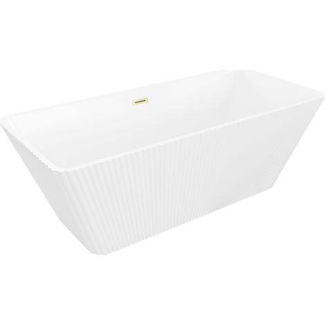 Mexen Tava vasca da bagno indipendente scanalata 170 x 75 cm, bianca, troppopieno oro spazzolato - 52851707500-55 (1/5)