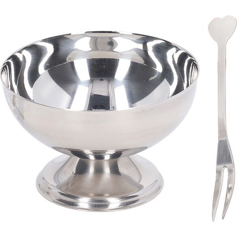 Bol Saladier Inox 250ml Dessert Pudding Coupe à Glace avec Fourchette (1/5)