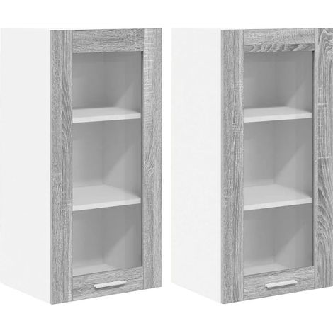 Set di 2 armadietti sospesi moderni con anta 40 x 31 x 80 cm ampio spazio di archiviazione in legno multistrato grigio sonoma 020053348