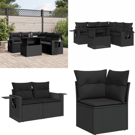 6-tlg. Garten-Sofagarnitur mit Kissen Schwarz Poly Rattan - Gartenmöbel Set - PE-Rattan Möbel - Outdoor Lounge - Gartenecke - Balkonmöbel - Home & Living (1/5)