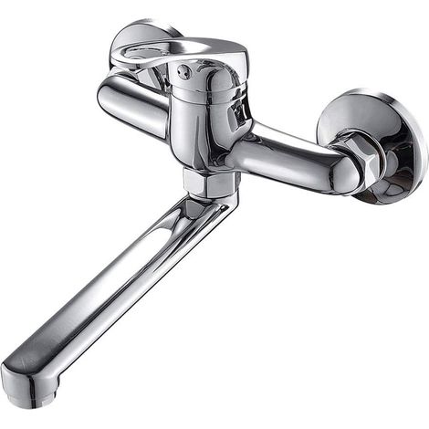 Robinet de cuisine Montage mural avec rotation à 360° Bec monocommande lavabo Distance lavabo 15 cm (argent) (1/5)