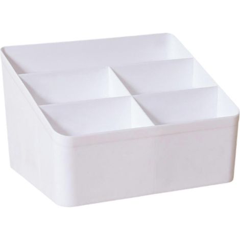 Boîte de rangement de bureau avec porte-télécommande, organiseur, porte-stylos, étui de rangement pour maquillage, présentoir pour la maison, la chambre d'étudiant, la commode ou la chambre à coucher- (1/5)
