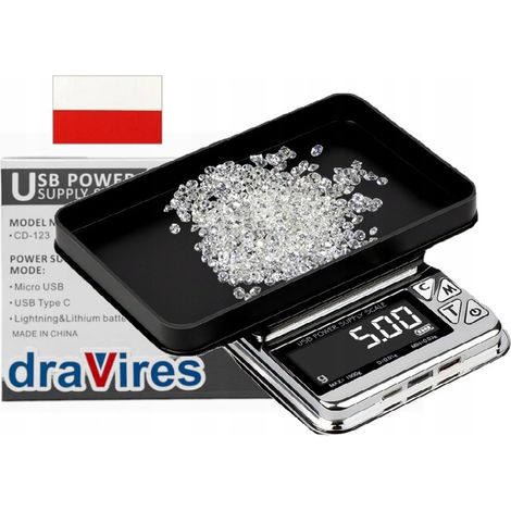 Bilancia elettronica per gioielli DraVires da 1 kg, 0,01 g e 1000 g