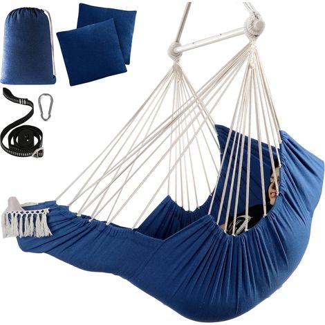 Sièges Suspendus Chaise Hamac Balançoire Suspendue Coussins de Repose-Pieds Sangle de Suspension Mousqueton Inclus,Barre d'écartement en métal Repliable Coton Doux tissé Poche latérale (1/5)