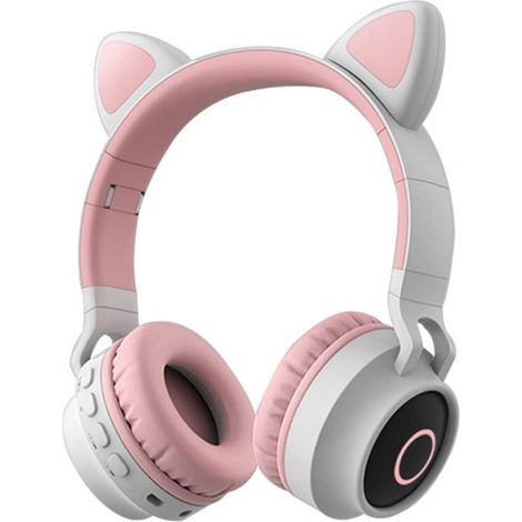 Casque audio sans fil Bluetooth avec oreilles de chat, autonomie longue durée pour filles, écouteurs filaires (rose-gris) (1/5)