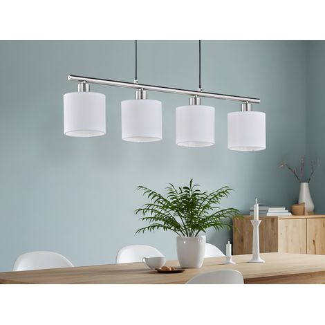 Pendelleuchte TOMMY 4-flammig Lampenschirme Stoff Weiß, Breite 75cm (1/5)